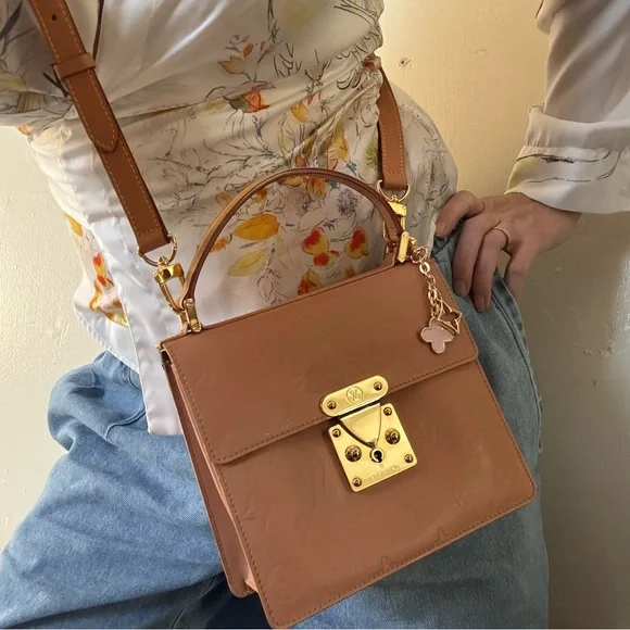 Louis Vuitton Spring Street Bag Peach Painted Vernis Vachetta Crossbody Bag Gold - Picture 3 of 16